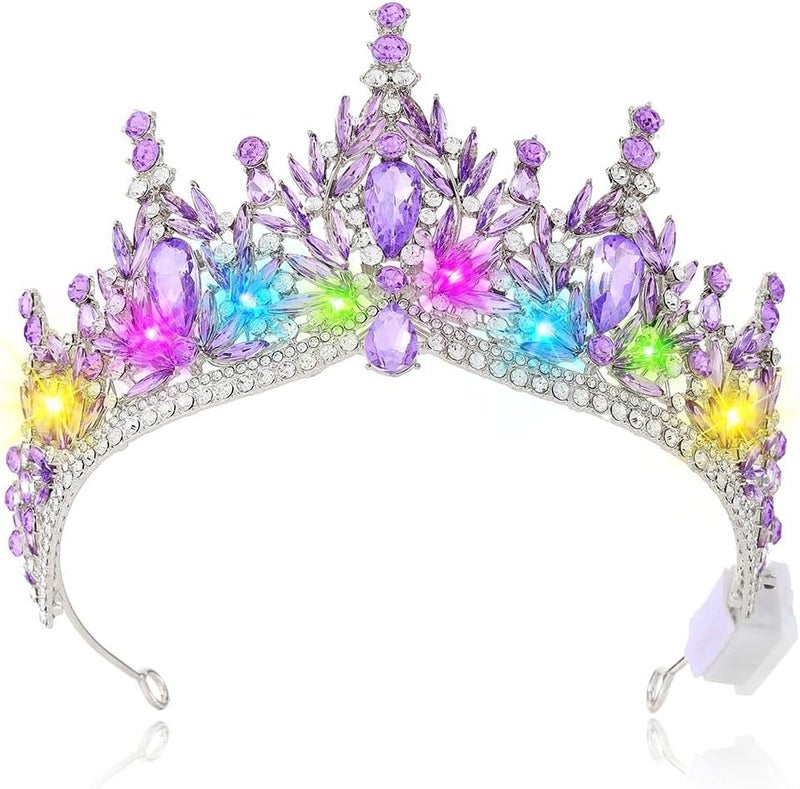 Brishow Light Up Fantasy Rhinestone Gold Crowns,Bridal Wedding Tiaras,Queen Headpiece Jewelry for Women - Image 1